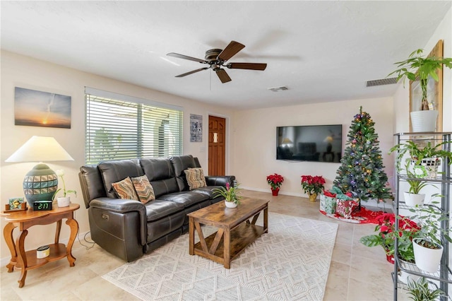 living room with ceiling fan