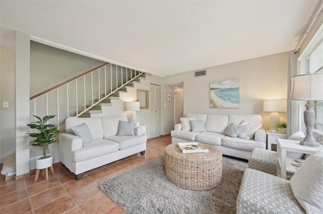 living room featuring tile patterned floors