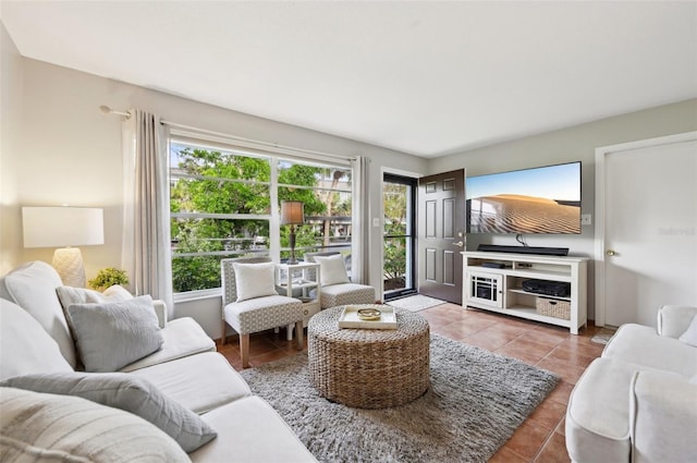 living room featuring tile patterned flooring