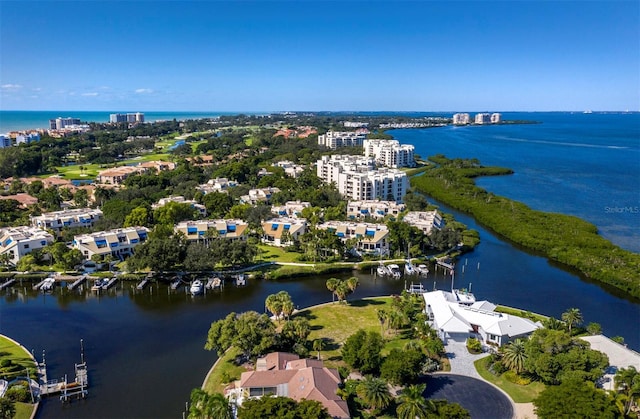 bird's eye view featuring a water view