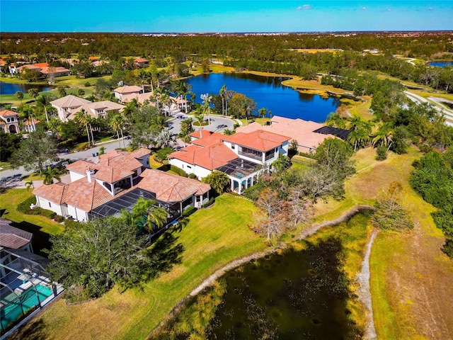 aerial view with a water view