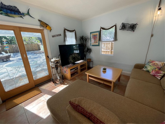 living room with light tile patterned floors