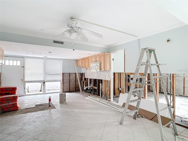 misc room featuring ceiling fan and crown molding