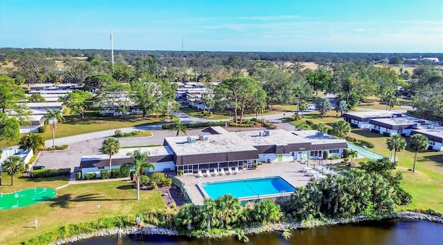 aerial view featuring a water view