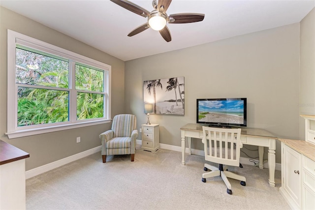 office area with ceiling fan