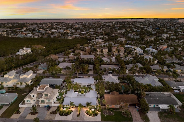 view of aerial view at dusk