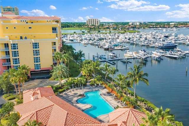 aerial view with a water view