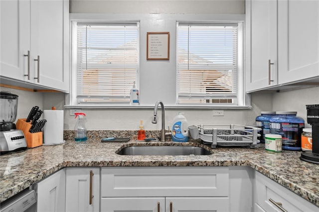 kitchen with white cabinetry, sink, stainless steel dishwasher, and plenty of natural light