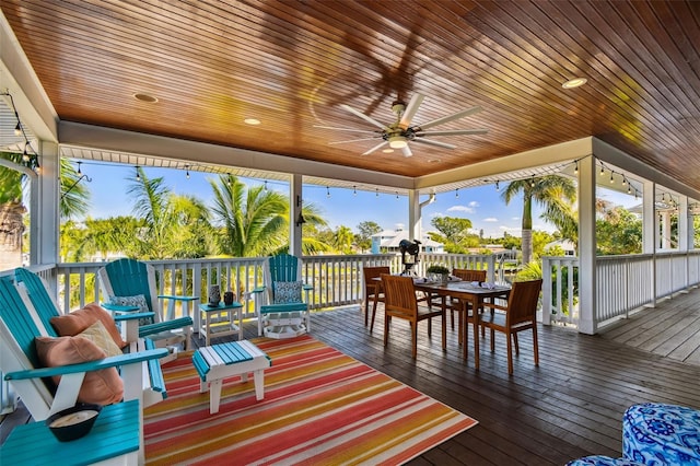 wooden deck with ceiling fan