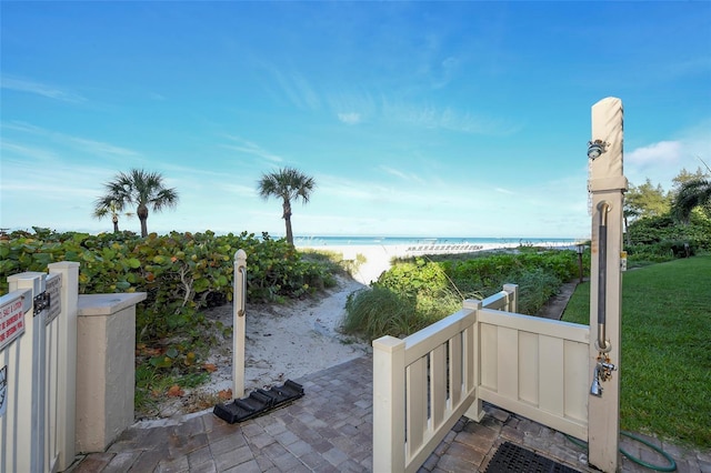 property view of water with a beach view