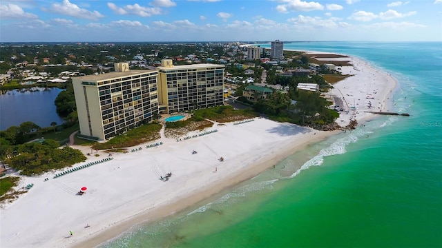 aerial view with a beach view and a water view