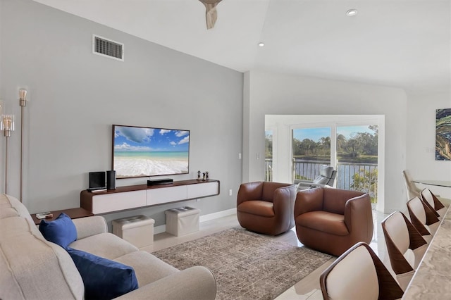 living room with ceiling fan