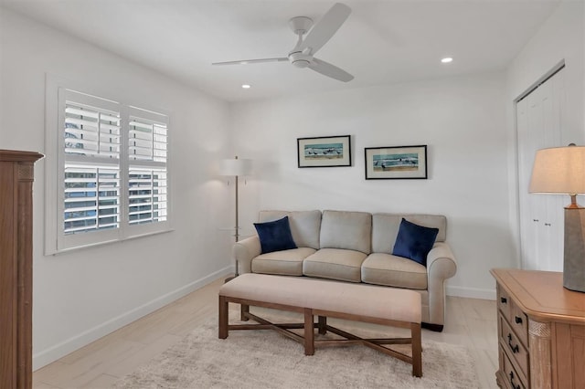 living room with ceiling fan