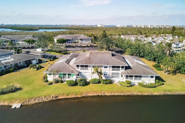 bird's eye view featuring a water view