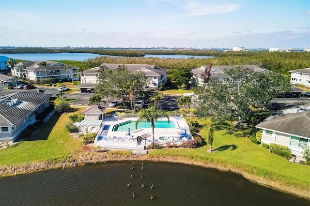 aerial view featuring a water view