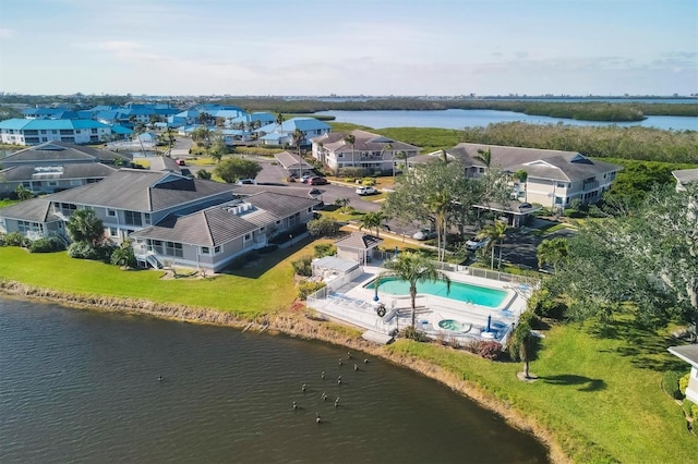 bird's eye view featuring a water view