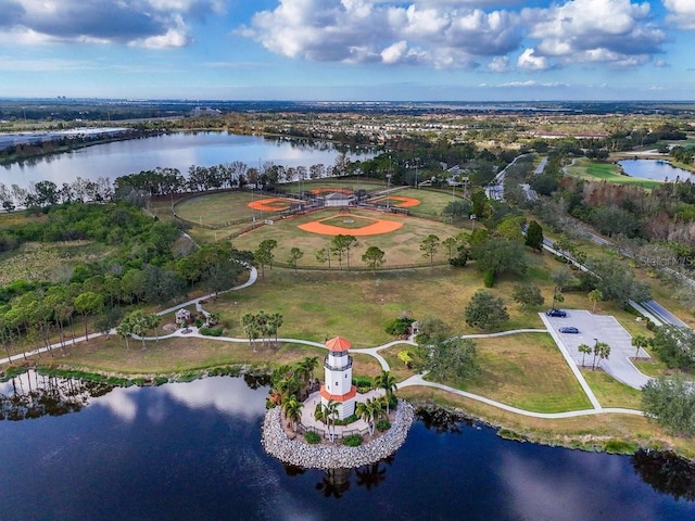 bird's eye view featuring a water view