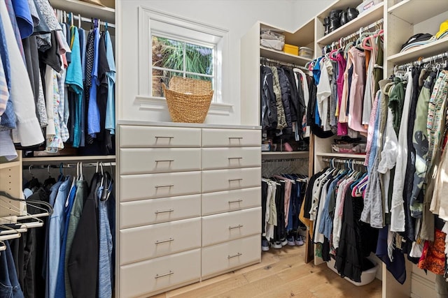 spacious closet featuring light wood-type flooring