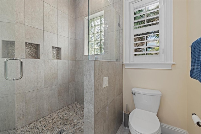 bathroom with a wealth of natural light, toilet, and walk in shower