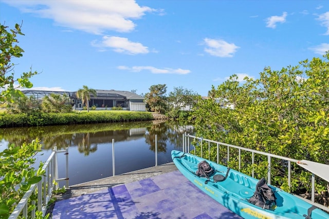 exterior space with a water view