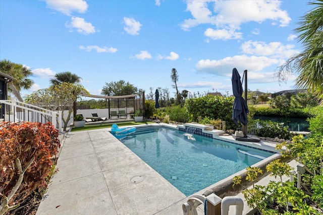 view of swimming pool featuring a patio area