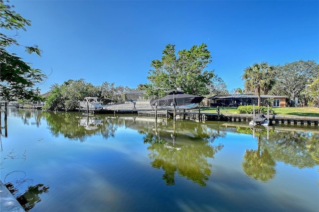 dock area with a water view