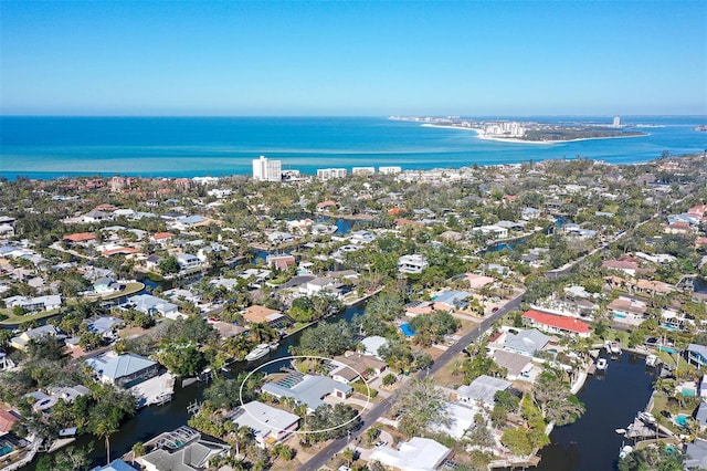 aerial view featuring a water view