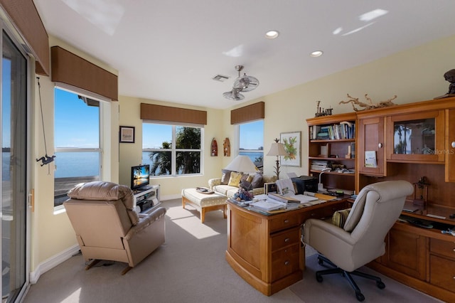 view of carpeted home office