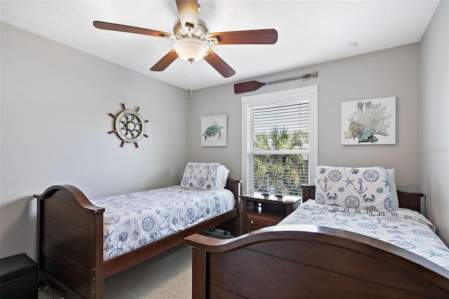 bedroom featuring carpet flooring and ceiling fan