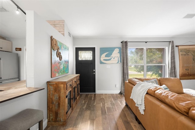 foyer featuring dark wood-type flooring