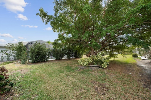 view of yard with glass enclosure