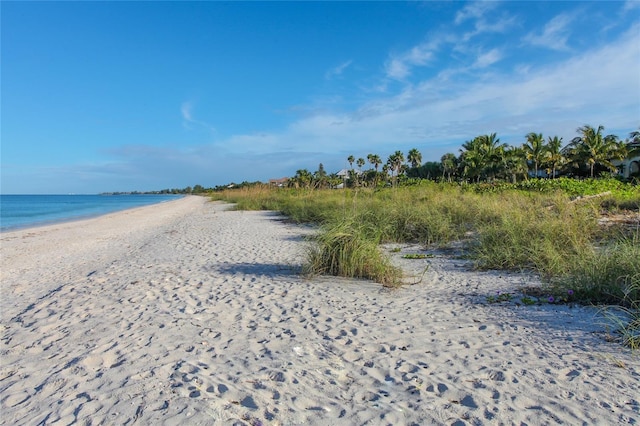 property view of water featuring a beach view