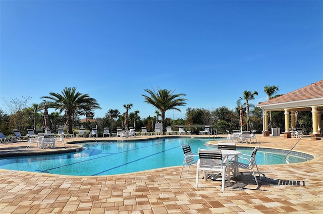 view of swimming pool with a patio area