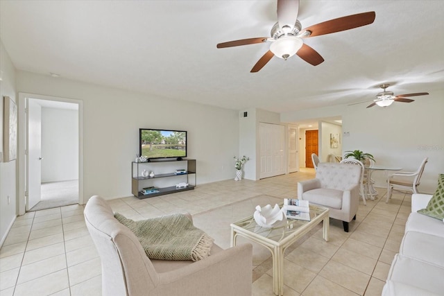 living room with light tile patterned flooring