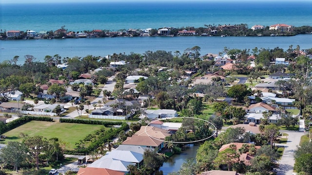 drone / aerial view featuring a water view