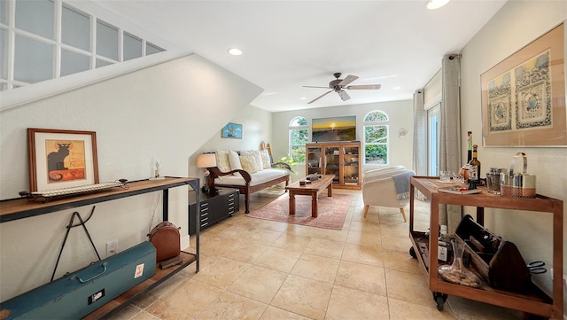 living room with ceiling fan