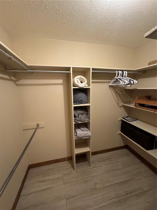 walk in closet with hardwood / wood-style flooring