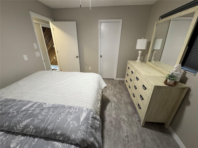 bedroom with hardwood / wood-style floors and a closet