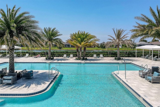 view of pool featuring a gazebo and a patio