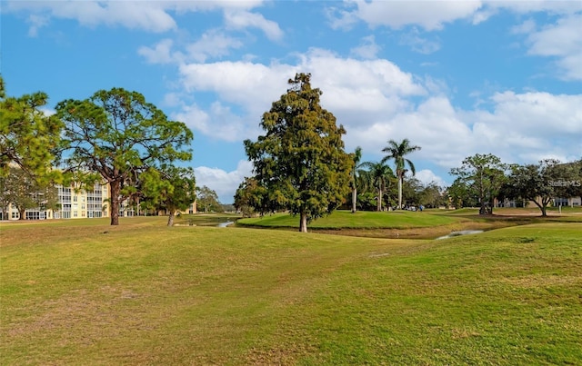 view of community with a water view and a lawn