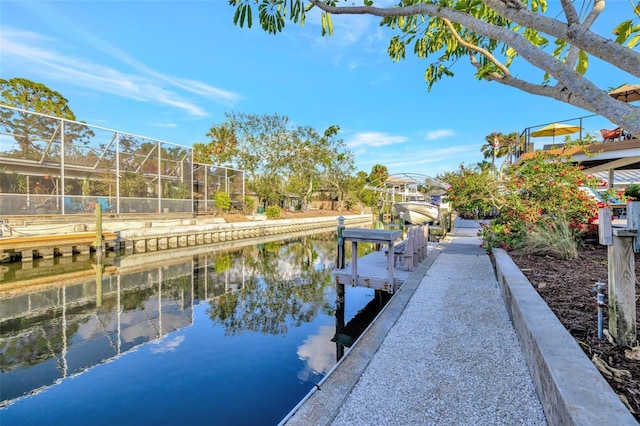 view of dock with a water view