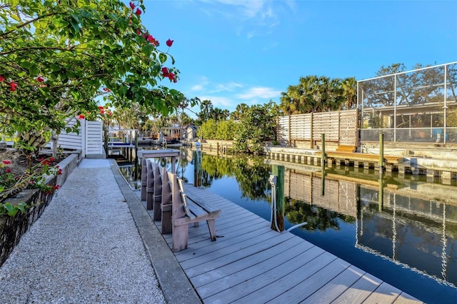 view of dock with a water view