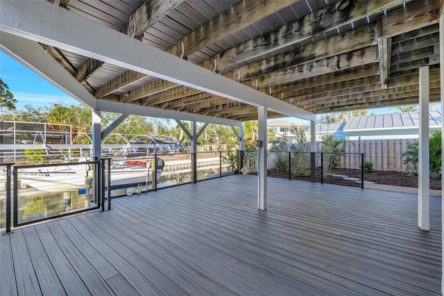 wooden deck featuring a dock