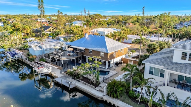 aerial view with a water view