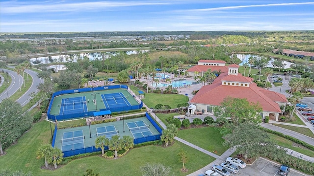 bird's eye view featuring a water view