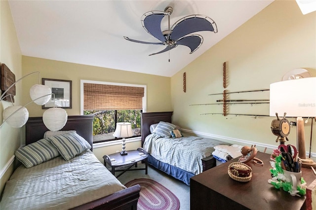 bedroom with vaulted ceiling and ceiling fan