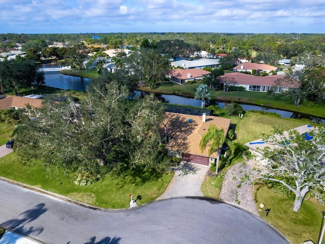 bird's eye view featuring a water view