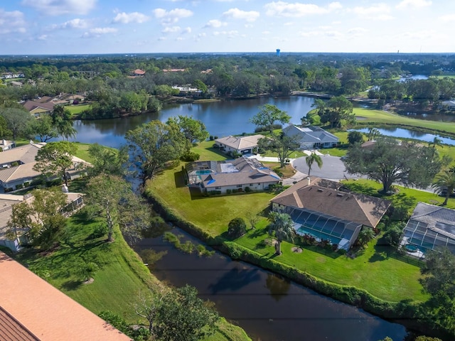 aerial view with a water view