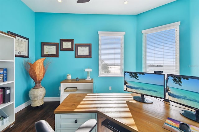 office area featuring dark hardwood / wood-style floors