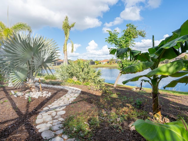 view of yard with a water view